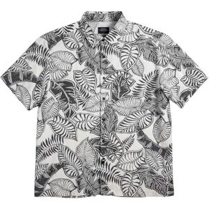 Quiksilver Waterman Camp Shirt Mens XL Grey White Tropical Leaf Pattern Aloha